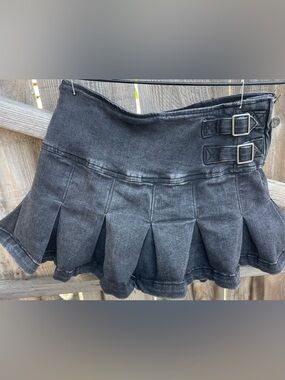 Wild Fable Black Denim Pleated Skort Y2K Grunge Buckle Mini Skirt Target